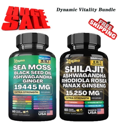Dynamic Vitality Bundle , Sea Moss Multivitamin & Shilajit Power Combo - 60 Caps