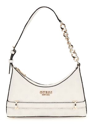 GUESS Zarela Top Zip Shoulder Bag Schultertasche Tasche Creme White Logo creme