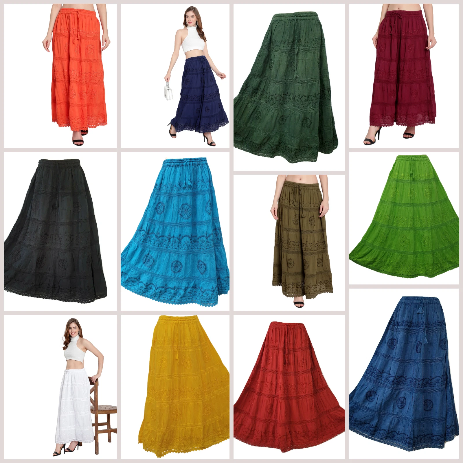 Cotton Lined Skirt Maxi Embroidered Lace Boho Casual One size 10 12 14 16 18 20
Opens in a new windo