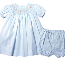 NWT Petit Ami Blue Pearl Multi Bishop 2pc Smocked 3 Months Baby Girls Dress 3M