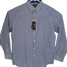 Galaxy By Harvic Dress Shirt Mens XL Long Sleeve Blue White Check Slim Fit $58