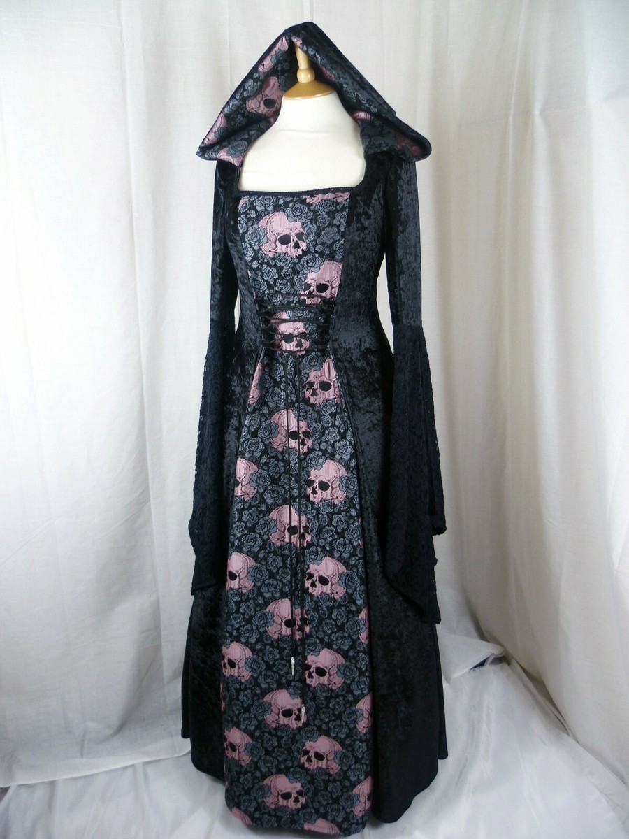 green emerald velvet dress 1950s Halloween Skull Rose Lace Mesh Dress