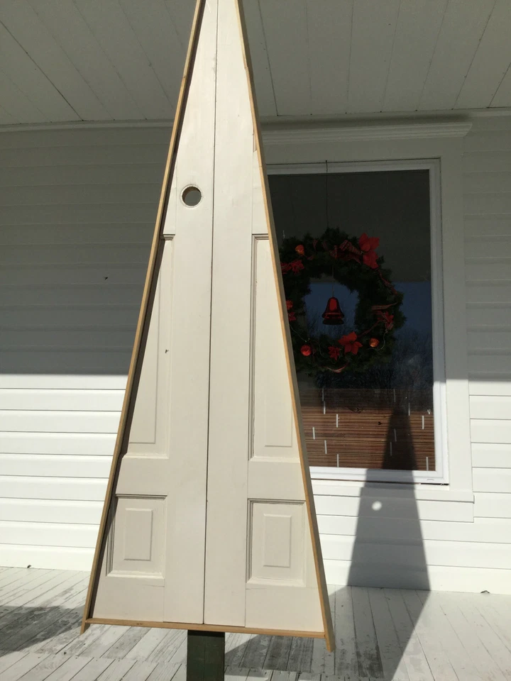 Vintage Wood Door Turned Christmas Tree Unique Decor Patina Wooden 6 Panel - Image 4 of 4