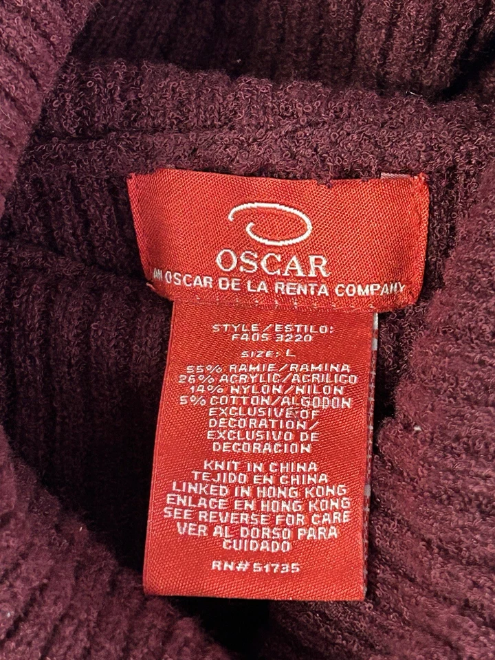 SUÉTER OSCAR DE LA RENTA para mujer cuello capucha cuello forrado de piel lg rojo borgoña Foto 4 de 4