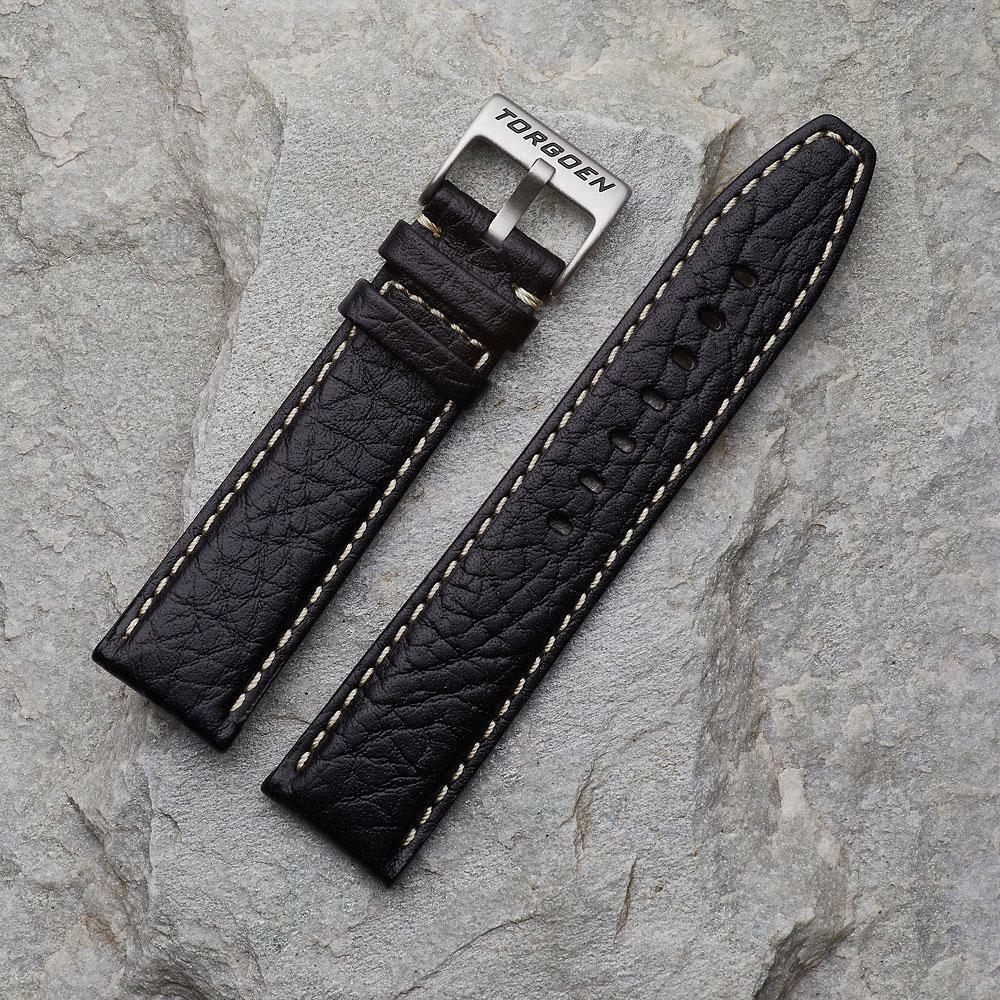 TORGOEN 22mm Black Leather Watch Band - Brand new! MSRP $69