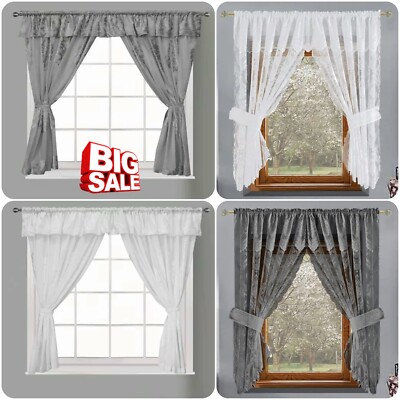 Neu Küchenvorhang Fenster Gardinennetz Set Stange Tasche befestigt Schürze Tiebacks 
