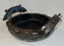 ANTIQUE primitive  HAND CARVED WOOD FOLK ART  BoWl  Square Head Nail Handles