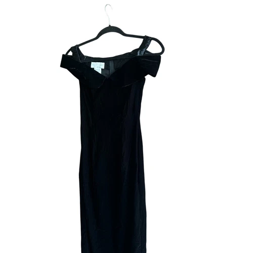 Jessica McClintock Vintage Black Velvet Off Shoulder Maxi Dress Size 3/4