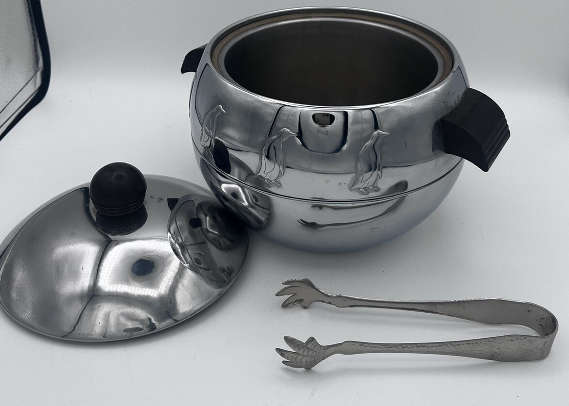 VTG West Bend Penguin Chrome Insulated Hot/Cold Server Ice Bucket MCM
