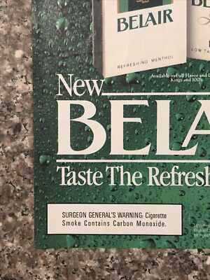 belair menthol cigarettes 1990 PRINT AD Taste The Refreshment VTG 90s Low Price Belair Light Menthol Cigarettes Beach