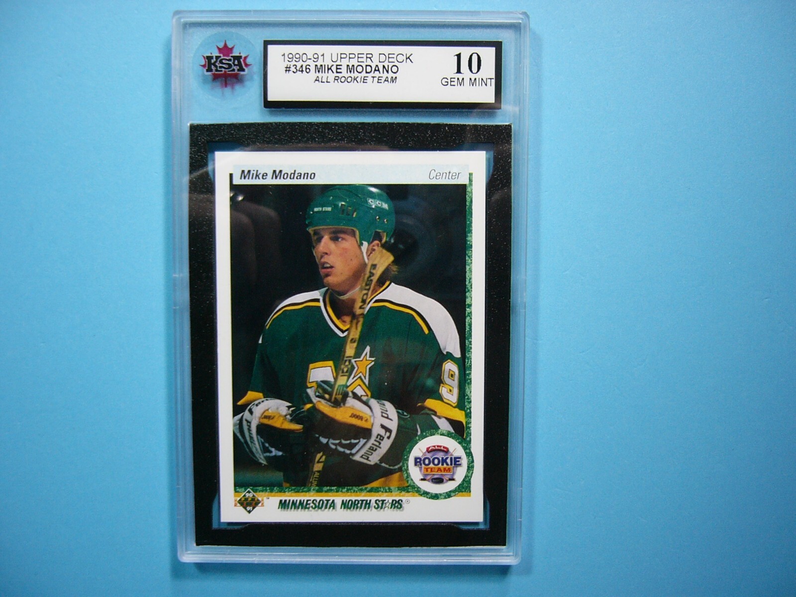 1990 91 UPPER DECK NHL HOCKEY CARD 346 MIKE MODANO ROOKIE RC KSA 10 1990-91-upper-deck-nhl-hockey-card-346-mike-modano-rookie-rc-ksa-10