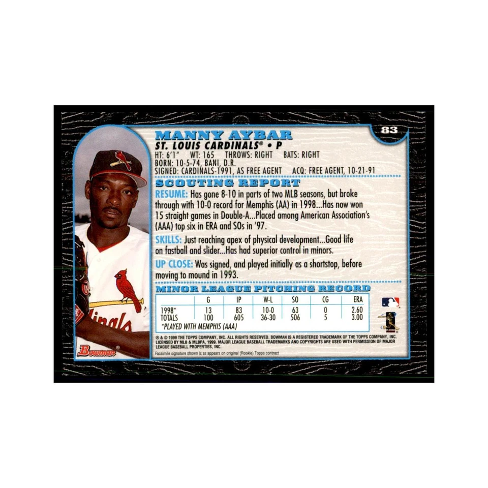 1999 Bowman Manny Aybar Baseball Cards #83 - Image 2 of 3