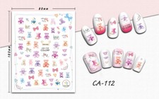 Nail art 3D stickers decal purple pink white bears hearts love CA112