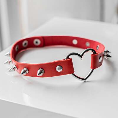 ♡heartorako Red Spiked Heart-Shaped Choker Collar | eBay