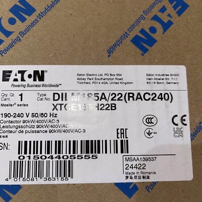 EATON /MOLLER CONTACTO   XTCE185H22B/22 240V   MOELLER DILM185(rac240v