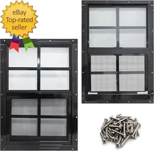 2 Pack Shed Window with Black Frame, 24 X 27 Flush Mount Small Window