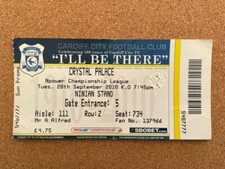 2010/11 CARDIFF CITY V CRYSTAL PALACE 28-09-2010 CHAMPIONSHIP MATCH TICKET