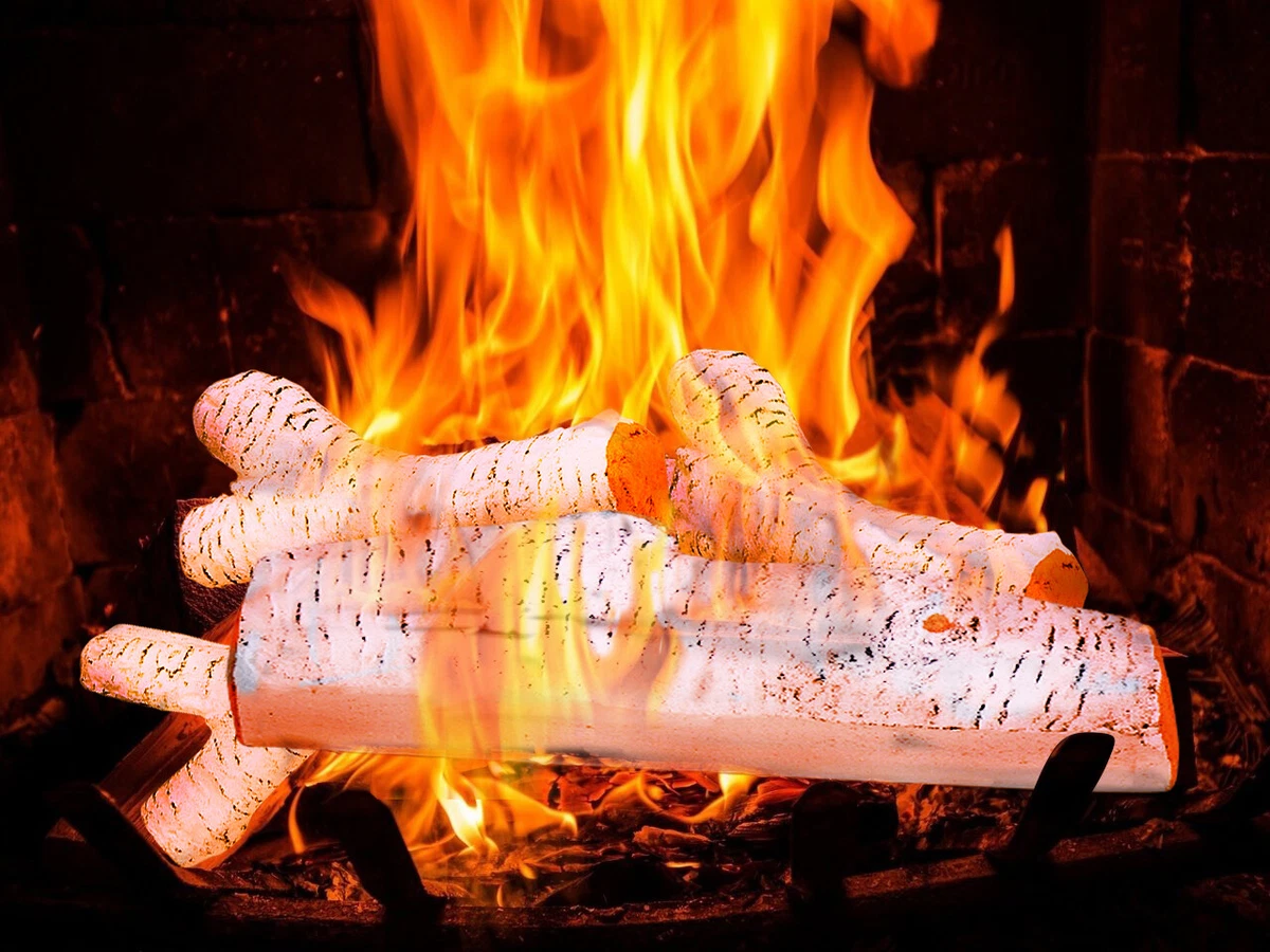 6 Piece Ceramic Wood Set For Gas Fireplace Fake Burning Logs Fire Place  Decor | eBay