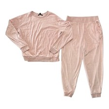 Womens 2 Piece Velour Sweatshirt  Jogger Set Potpourri Pink Size Medium 10-12 