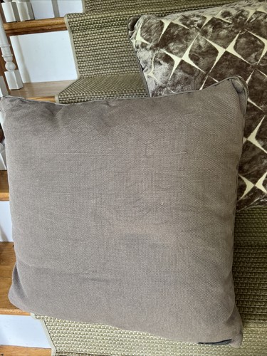 2 Ryan Studio Beige Brown Velvet Linen Throw Pillows + Feather Inserts PAIR 22” - Picture 3 of 6