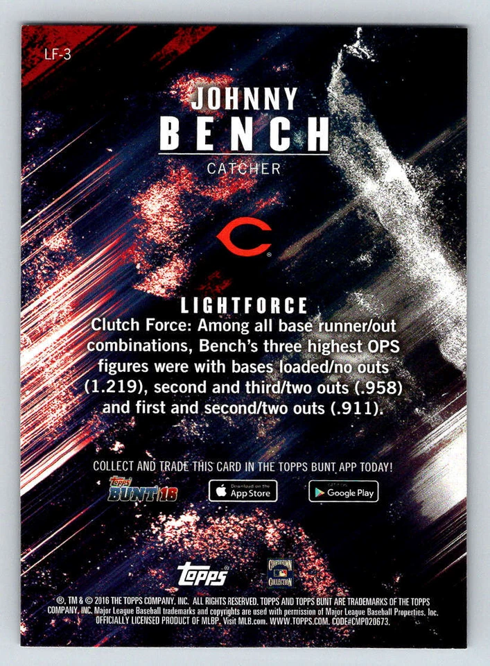 2016 Topps Bunt Light Force #LF3 Johnny Bench (ref 203824) - Image 2 of 2