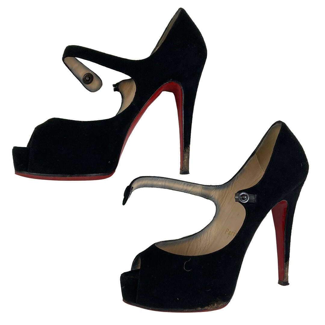 Christian Louboutin Black Red Bottom Suede Stiletto Heels Size 36