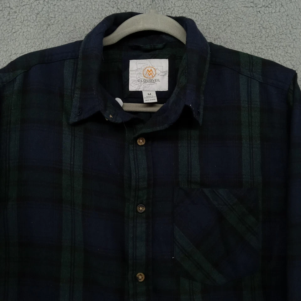 Camisa Cloudveil Para Hombres Mediana Azul Verde Franela a Cuadros Bolsillo en el Pecho Exterior Senderismo Foto 2 de 4