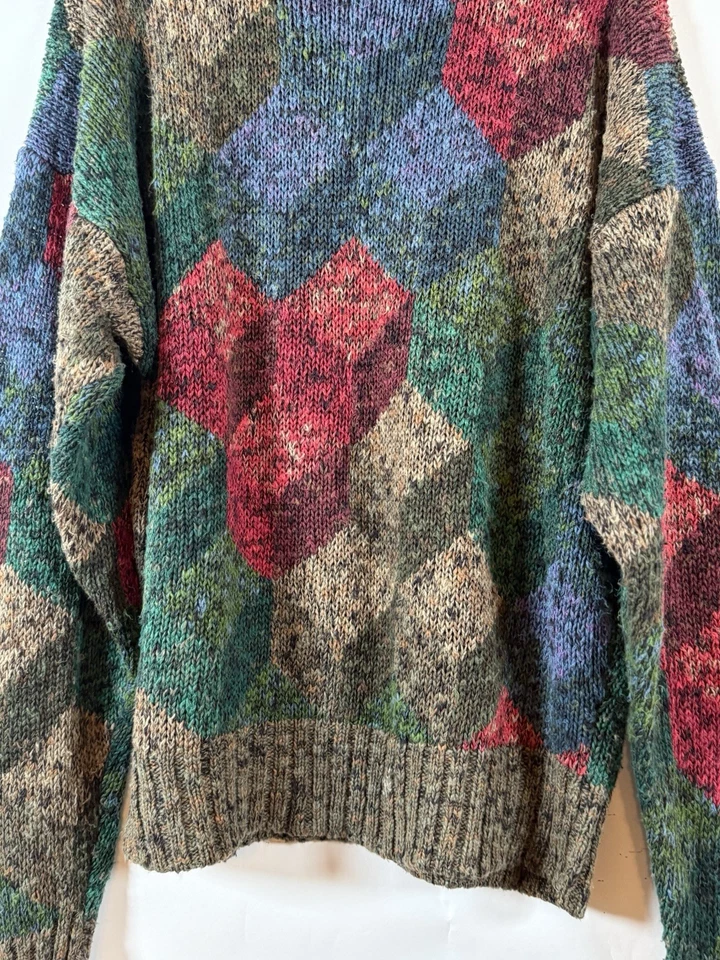 Vintage Boston Traders 80s 3D Geometric Print Art To Wear Chunky Knit Sweater XL - Image 2 of 4