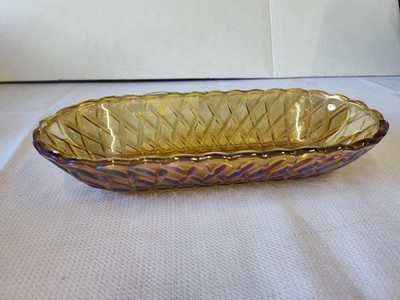vtg amber iridescent carnival glass Serving Dish Oblong