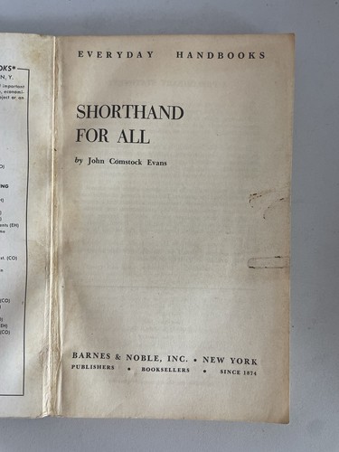Vintage SHORTHAND FOR ALL John Comstock Evan’s Barnes & Noble 1957 Softcover - Picture 2 of 11