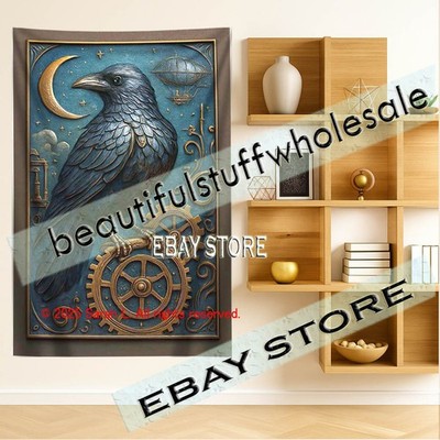 Steampunk Raven Fabric Tapestry Industrial Fantasy Embossed Effect tin 39X59 in