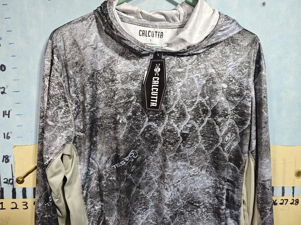 Camisa Calcuta Para Hombres Grande Gris Camuflada Con Capucha Pesca Rendimiento Sol UPF Foto 4 de 4