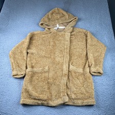 Free People Warm Wishes Cardigan Sweater Women Small Beige Oversized Fleece Snap