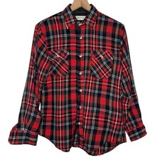 Classic Red Plaid Men's Flannel Shirt Collared Button Down Long Sleeve