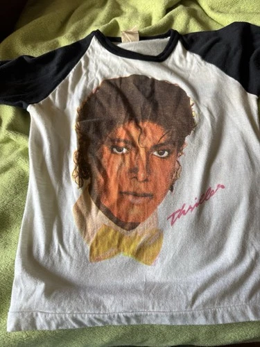 80s Michael Jackson Thriller Black White Raglan Long 1980s vintage concert t-shirt, vintage, single stitch, B+ condition