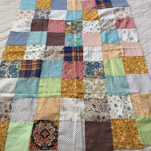 Vintage Handmade Patchwork Quilt Top 31x41 Primitive Feedsack Quilt Top.