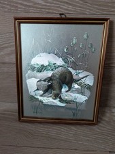 Vintage Audrey North Two Otters Metallic Foil Print Framed 80s Retro Dufex Art