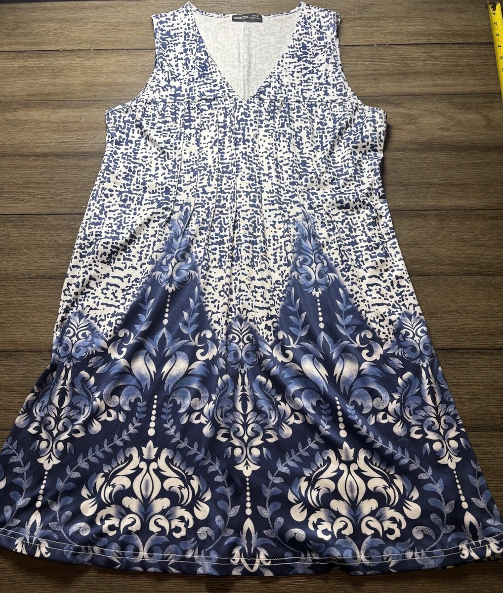 Noracora Womens Blue White Paisley Print Sleeveless Dress Size M Knee Length