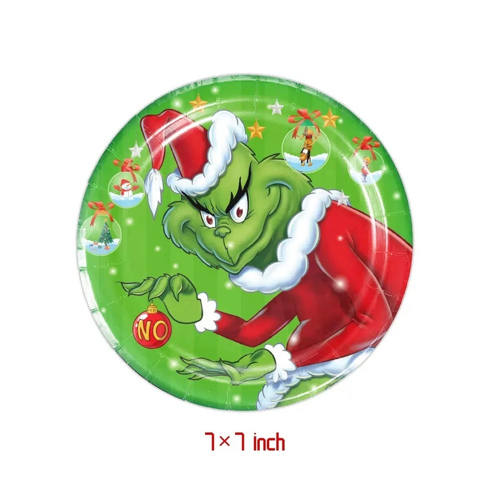 21 suministros de fiesta de Navidad Grinch 10 platos grandes 10 pequeños 1 pancarta Foto 4 de 4