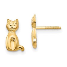 14k Yellow Gold Cat Shape Stud Earrings Gift For Daughter L 9mm, W 6mm