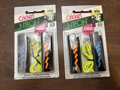2 Set Cricket Neon Lot New NOS Graphic Lighters Cigarettes Cigar Vintage