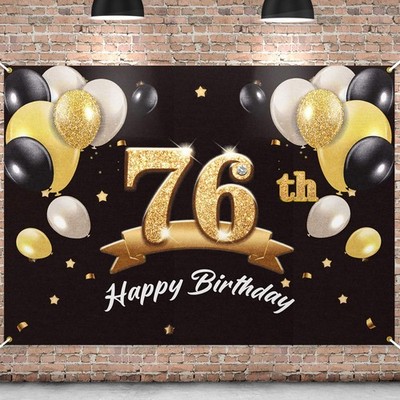 PAKBOOM Happy 76th Birthday Banner Backdrop - 76 Party Black