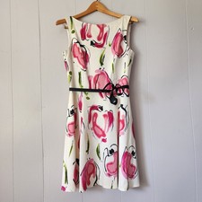 David Meister Sz 6 Multicolor Floral Swing A-line Fit  Flare Sleeveless Dress