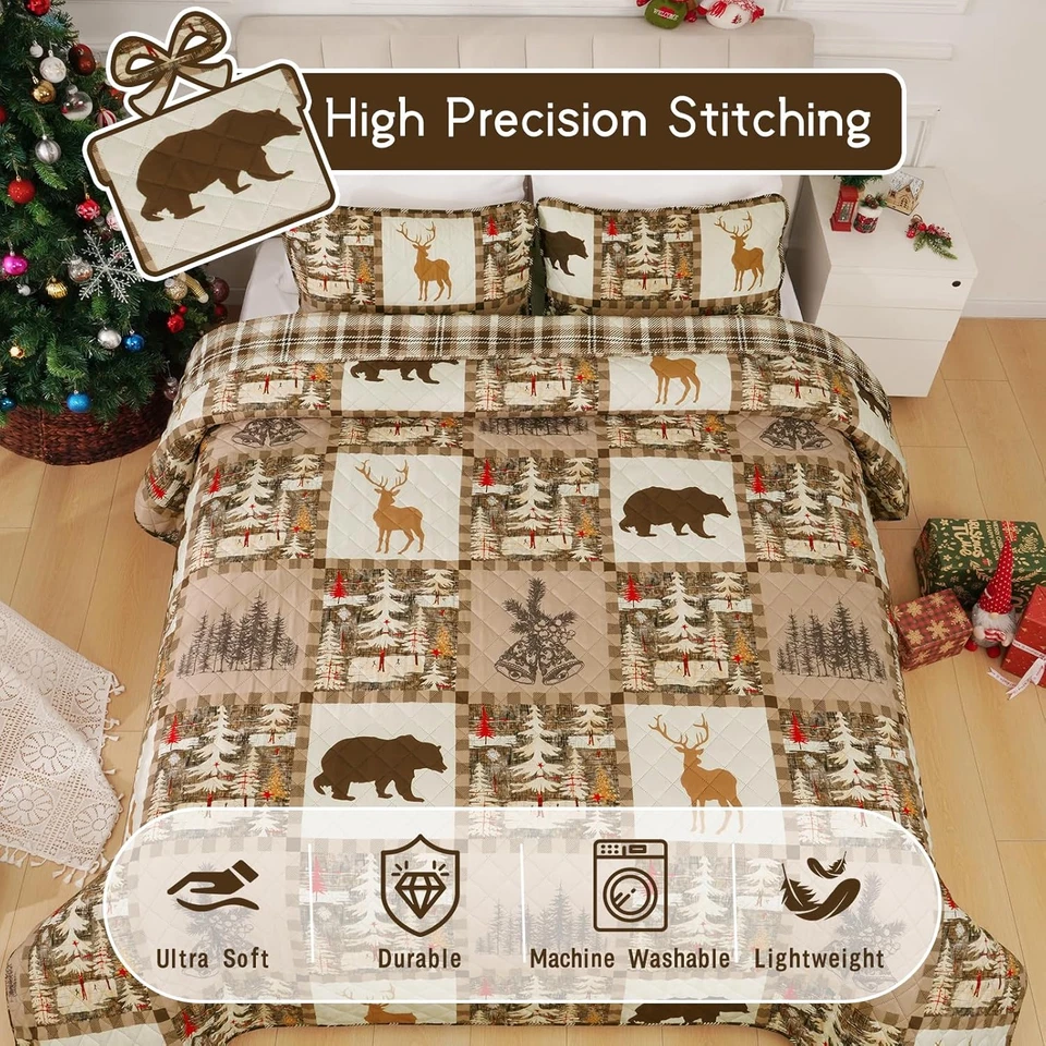 Juego de Edredón Navidad Queen, Juego de Cama Ligero Reversible 3 Piezas con 2 Pi Foto 2 de 4