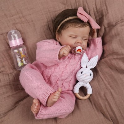WOOROY Realistic Reborn Baby Dolls   18-Inch Real Life 18 inches, Pink Knit 