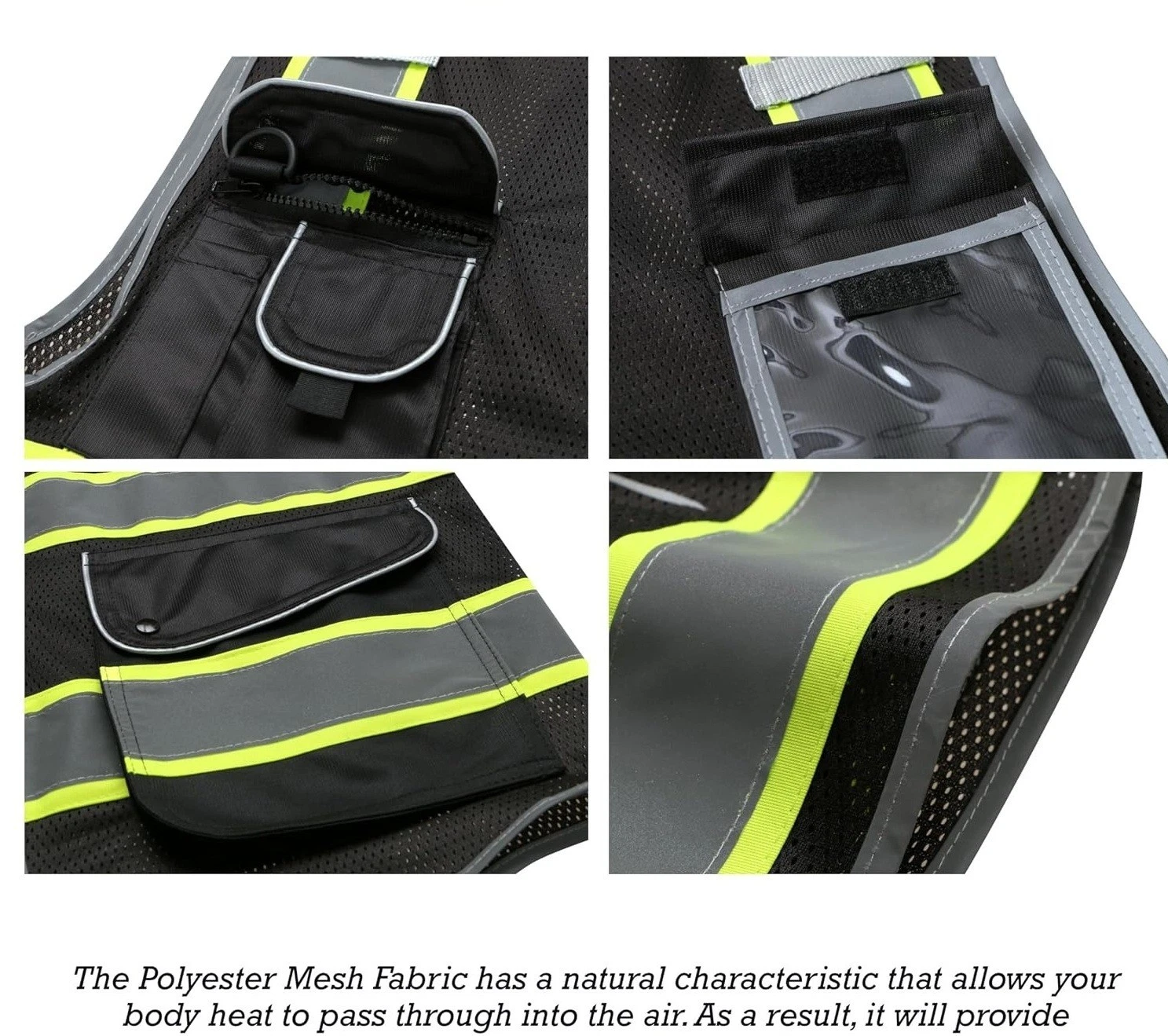Hi Vis Reflective Safety Vest Black Work Jacket Construction 100% Polyester image 6