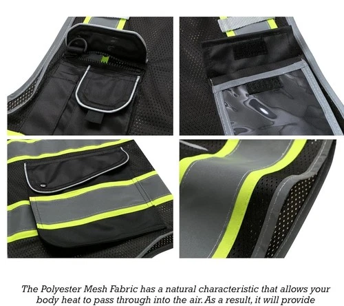 Hi Vis Reflective Safety Vest Black Work Jacket Construction 100% Polyester image 6
