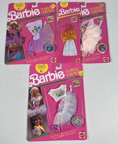 Set of 3 VINTAGE 1990 BARBIE "FLOWER SURPRISE" #5930, #5932 + Bonus, #5933  NIP
