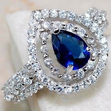 4CT Treated Blue Sapphire  Topaz 925 Solid Sterling Silver Ring Sz 7 UB3-9