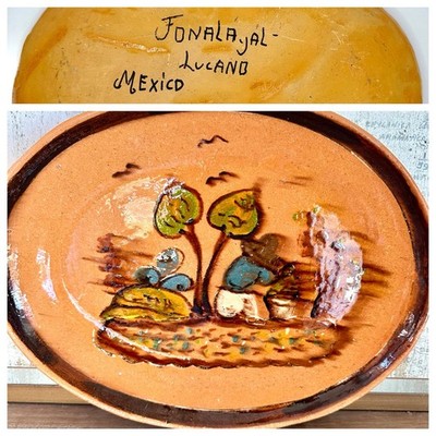 Vintage Handmade Mexican Folk Art Tonala Platter Signed by Lucano Family (rare) 